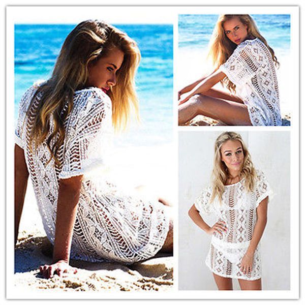 

women summer lace crochet hollow cover-up beach