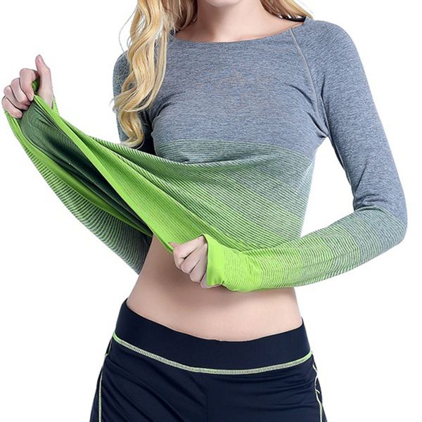 

seamless yoga long sleeve workout for women fitness gym crop athletic gym shirt gradient women sportswear active a1, White;red
