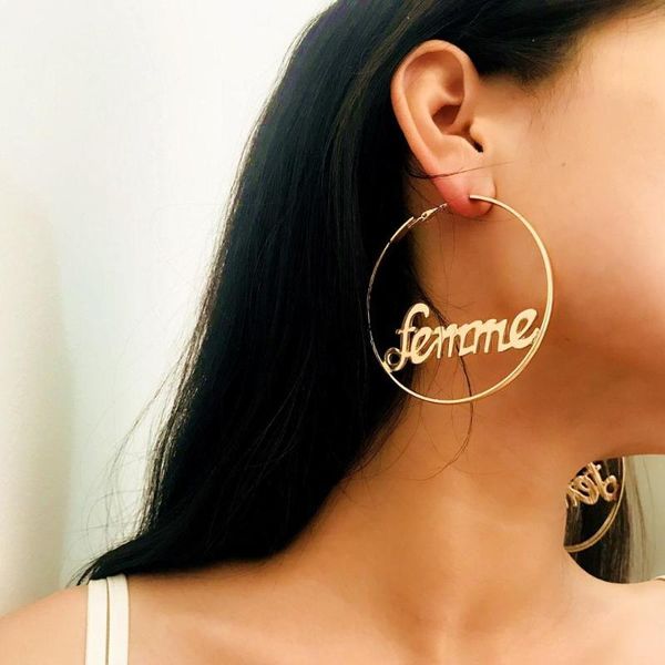 

hollow letter femme chicana round earrings gold silvery alloy hoop earrings for women jewelry gifts, Golden;silver