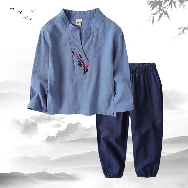 

childrens costume baby spring and autumn suit boys long sleeve cotton hanfu printed baby chinese-style girls costumes, White