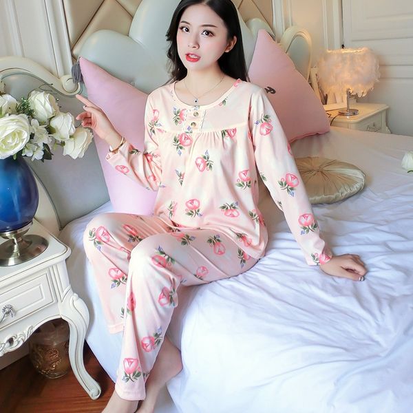 

2020 spring autumn thin cotton pajama sets for women long sleeve print sleepwear pyjama homewear loungewear pijama mujer clothes, Black;red