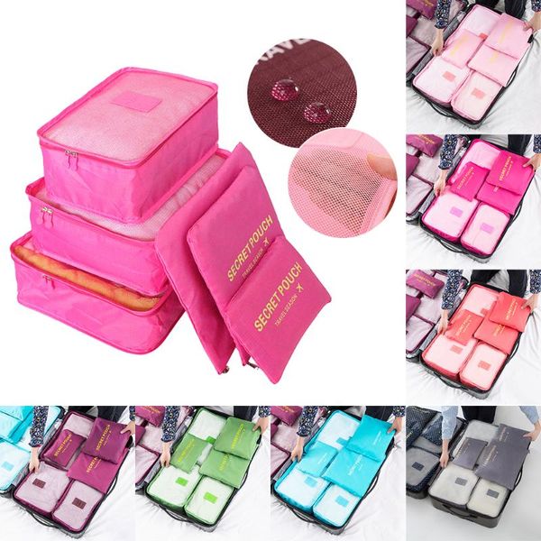

6pcs travel storage bag wardrobe luggage container organizer waterproof nylon set for clothes underwear suits shoes partition