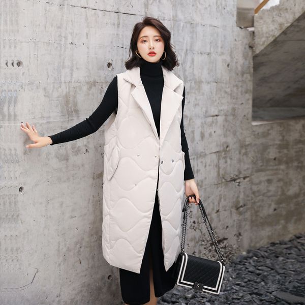

2019 new style sleeveless cotton coat waistcoat women's mid-length winter korean-style loose-fit elegant over-the-knee vest cott, Blue;black