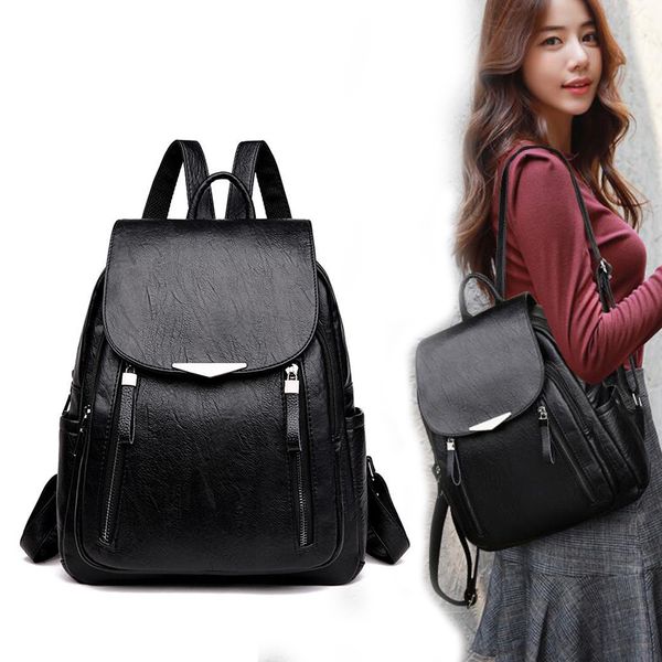 

smooza women backpack 2020 female leather women's backpack large capacity school bag for girl double zipper fashion shoulder bag