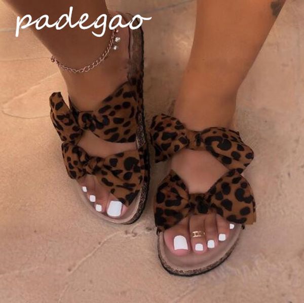 

2019 women's shoes summer sandals leopard bow flat suede casual fashion beach shoes women's slippers a260, Black
