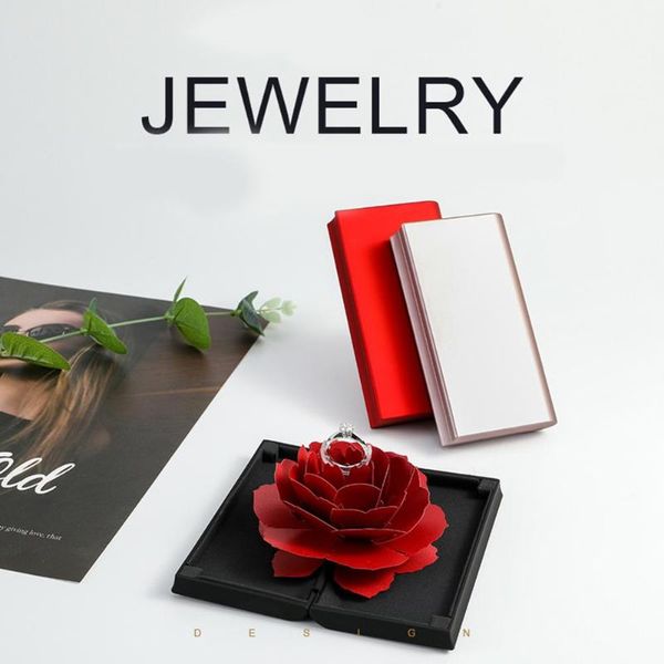 

rotating rose ring box romantic resin flannel wedding valentine rings gift box jewelry storage packaging case drop shipping