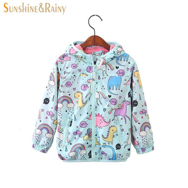 

sunshine & rainy 2018 spring kids unicorn jacket for girls dinosaur baby girl jackets coats cartoon hooded girls windbreaker, Blue;gray