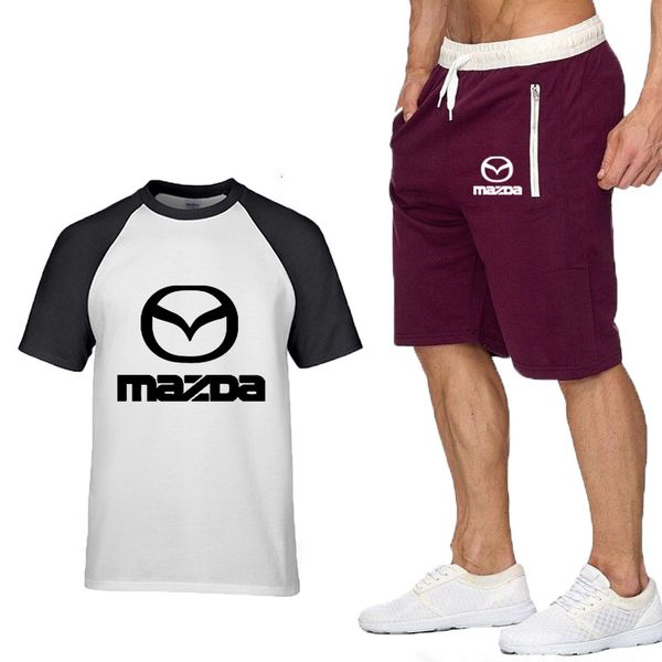 

fashion summer men t shirts mazda car logo print hiphop casual cotton short sleeve t-shirt pants suit men clothing, Gray