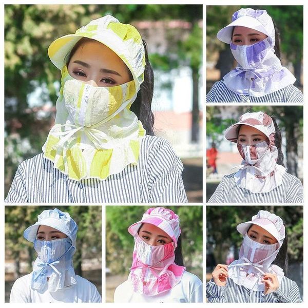

new women's sun hat summer uv-proof empty sun hat riding wild big korean printed outdoor edge covered face w8p8, Blue;gray