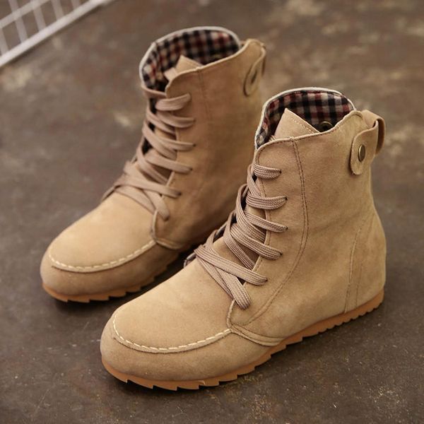 

plus size women leather ankle boots casual lace up winter flat shoes comfortable warm solid black booties ladies 2019