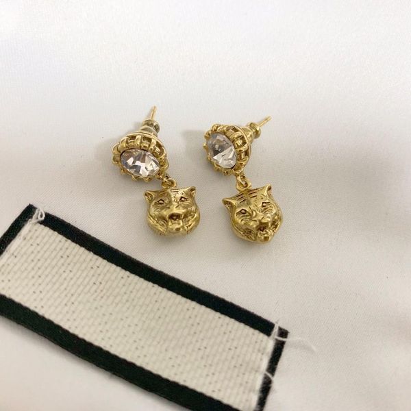 

новый leopard head single алмазные ретро wild дизайнерские серьги роскоши дизайнер ювелирных женщин серьги, Golden