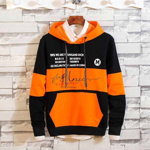 

color block printed hoodies men fashion harajuku hooded sweatshirts man hip hop patchwork pullover casual streetwear dg129, Black