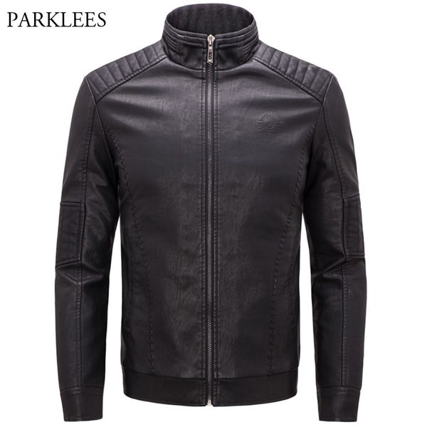 

winter pu leather jacket men 2017 brand new mens pilot leather jackets plus velvet casual slim fit zipper cashmere jaqueta couro, Black