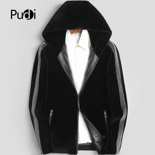 

pudi 2019 men coat brand new fashion 100% wool short jackets with hood fall winter casual outwear mt806, Black;brown