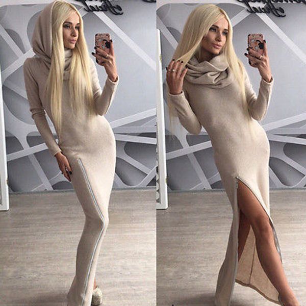 

женщины дамы с длинным рукавом джерси равнина стрейч bodycon длинное платье плюс размер s-xl, Black;gray