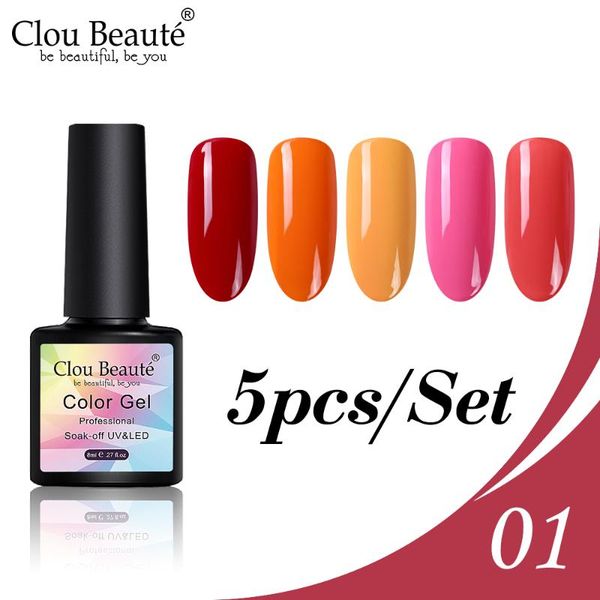 

clou beaute 5pcs primer gel varnish soak off uv led gel nail polish semi permanent vernis uv nail art gellak hybrid lacquer, Red;pink