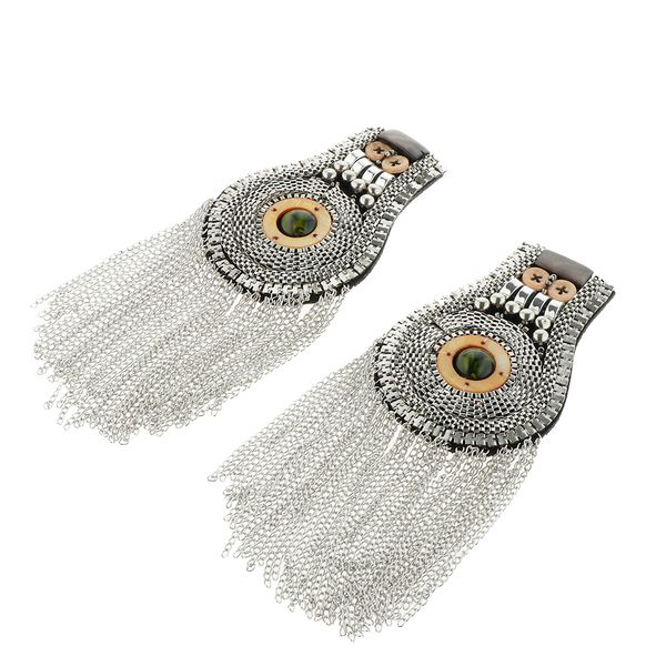

1 pair cloth suit chain tassel epaulet brooch shoulder board punk accessory, Gray