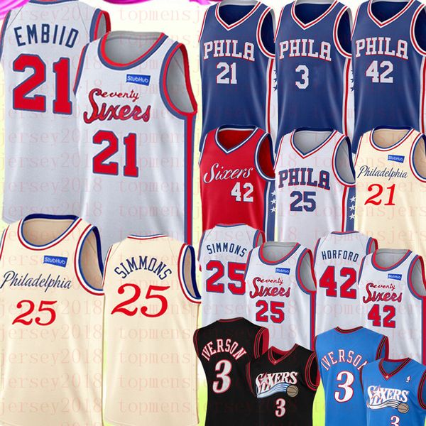 

ncaa joel 21 embiid ben 25 simmons jersey university al 42 horford allen 3 iverson basketball jerseys retro mesh 3 iverson, Black;red