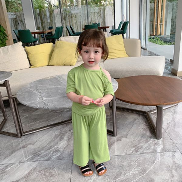 

2020 new arrival baby girls 2 pcs set t shirt+long pants summer kids girls suits 1-7 years, White
