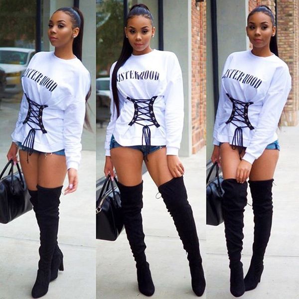 

casual autumn winter 812 t-shirt letter women eyelet digital print strap streetwear xl white selling cxthd, Black