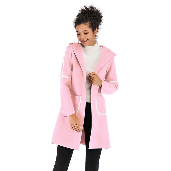 

women's wool & blends winter women hoodies long coat solid zipper casual female jacket ladies, Black