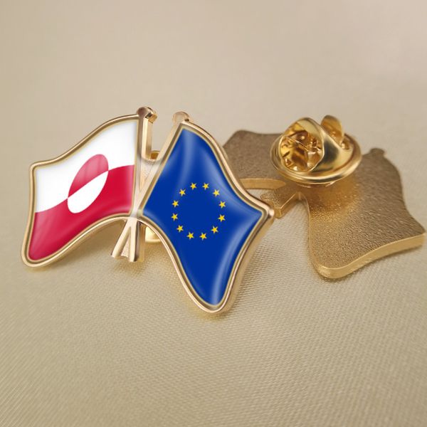 

european union and greenland crossed double friendship flags lapel pins, Gray