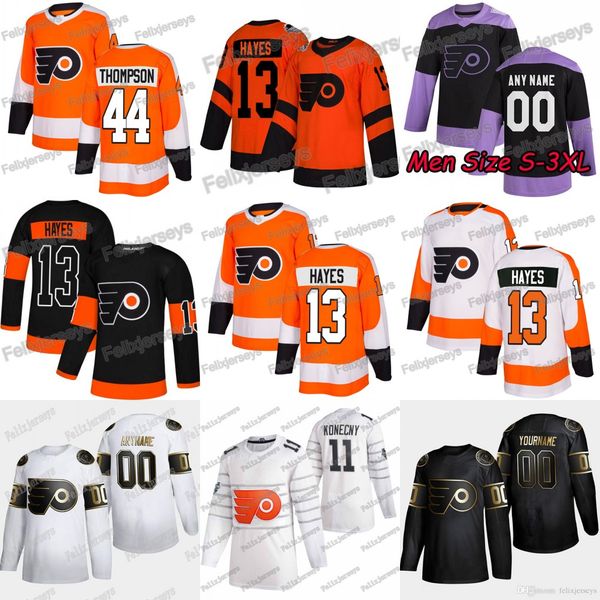 

13 kevin hayes philadelphia flyers 44 nate thompson derek grant travis konecny jakub vorace claude giroux carter hart sean couturier jersey, Black;red