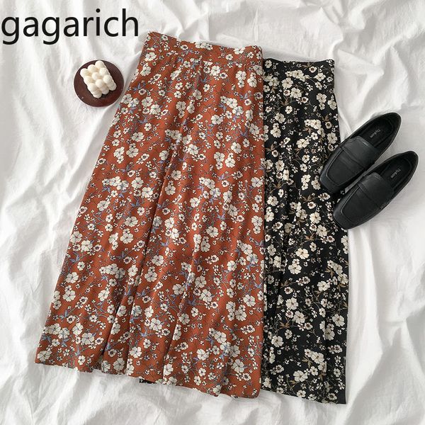 

gagarich women floral chiffon skirt spring new vintage midi long korean flower skirt elastic high waist lady elegant skirts, Black