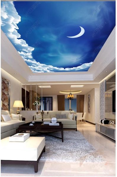 Wholesale Customized Interior Ceiling Galaxy Star Wall Painting Style Night Sky Moon Living Room Bedroom Ceiling Zenith Mural High Resolution