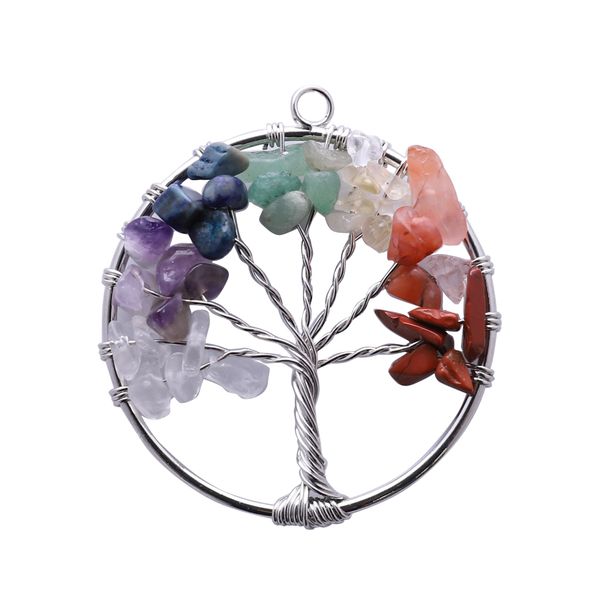 

copper rainbow 7 chakra tree natural stone quartz necklace stone necklaces, Silver