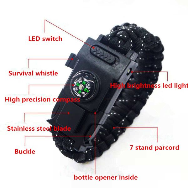 

survival paracord 4mm bracelet led multi-function bracelet survive outdoor emergency camping hiking rescue hand rope