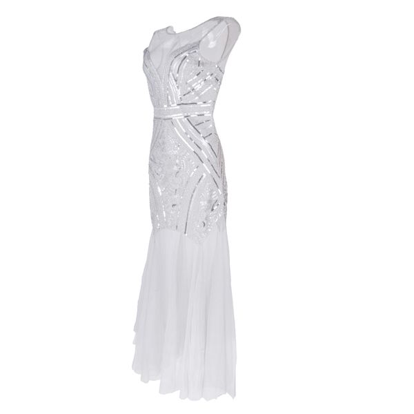 

backless sleeveless dress me silver grey retro style sequin dress -xxl, White;black
