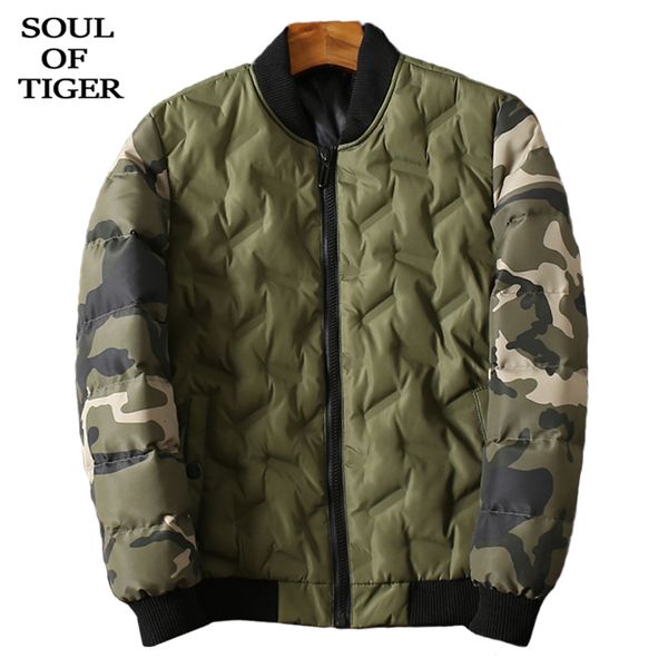 

soul of tiger new 2019 korean fashion vintage winter streetwear men casual camouflage parkas male loose warm cotton padded coats, Black