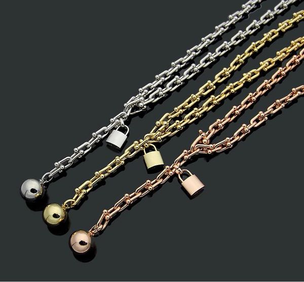 

letter u-shaped chain necklace lock steel ball necklace rose gold ladies necklace full chain length about 50cm, Golden;silver