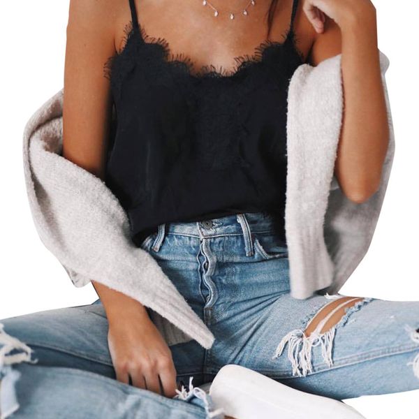 

womens blouses women lace womens camis strap tank women short female lace party blusa v neck camis dt07, White