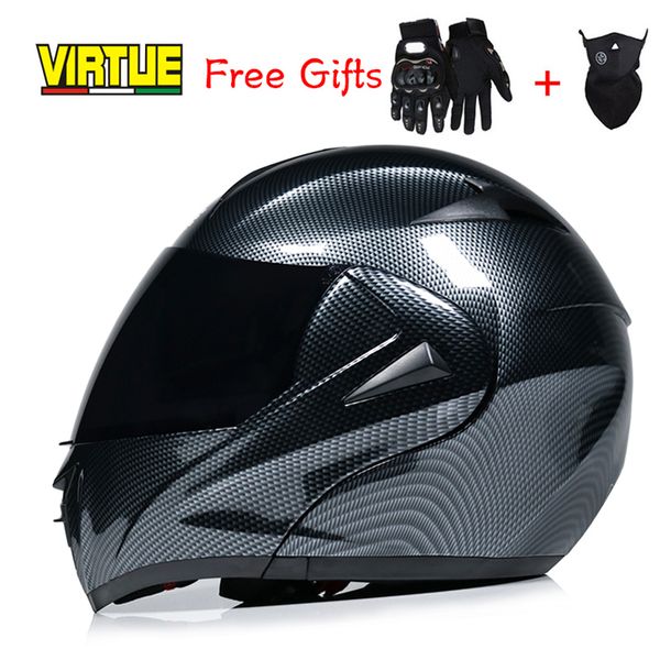 

racing motocross helmets modular dual lens carbon helf motorcycle helmet full face helm safe flip up cascos para moto dual visor