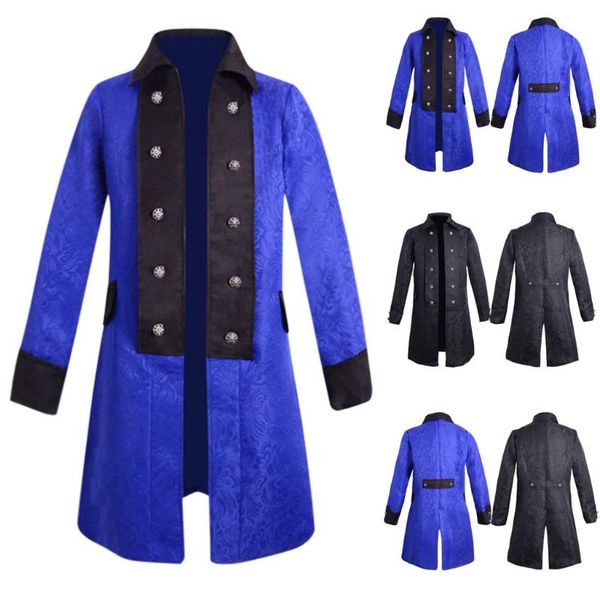 

are you sure not to click in and see men winter vintage gothic steampunk tailcoat uniform jacket outwear coat support wholesale, Black