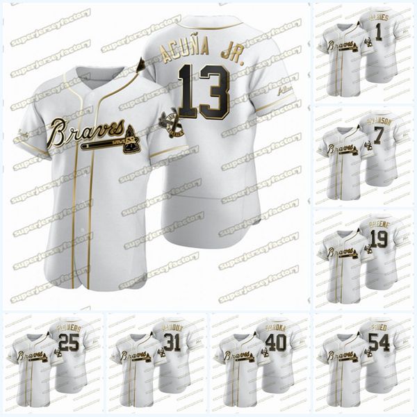 

13 ronald acuna jr. 2020 golden edition jerseys atlanta 5 freddie an 10 chipper jones braves 150th anniversary 44 aaron 3 murphy, Blue;black
