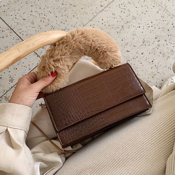 

плюшевые ручки искусственная кожа сумки женщины цепи сумка аллигатор crossbody сумка женщины сумки посыльного bolso де hombro