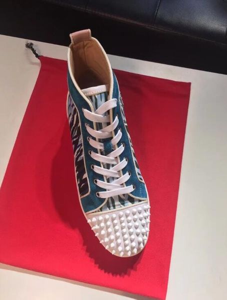 

Модные черные шипы Hi Top Sneakers Red Bottom Shoes Женщины, Мужчины Кроссовки черный холст высокого качества на шнуровке Spikes Red Sole Luxury Part