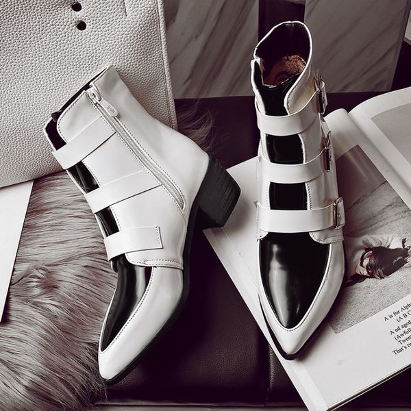 

big size 9 10 11-17 boots women shoes ankle boots for women ladies belt buckle side zipper matching color, Black