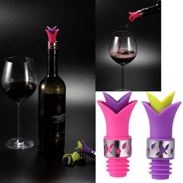 

new lily wine bottle sers silicone approved food grade durable wine pourer bar tools drop sliquid pourer ser fa2161