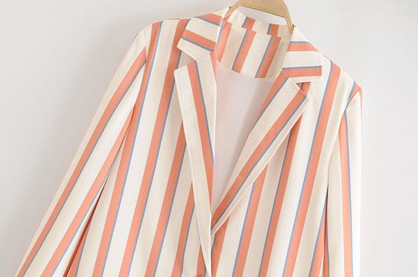 

europe and america women's dress 19 spring and autumn new style fashion elegant-style one-button stripes suit jacket women's, Black;white