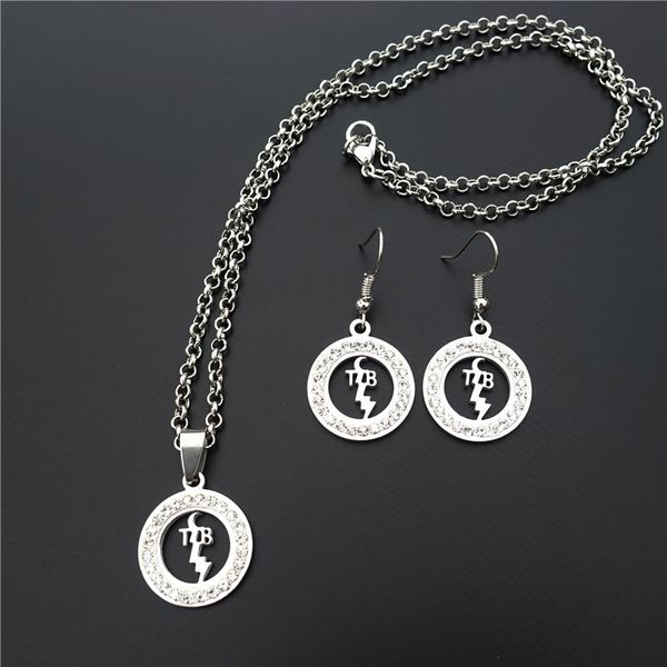 

tcb elvis presley jewelry set clay inlaid rhinestone stainless steel necklace earring for women girls, Silver