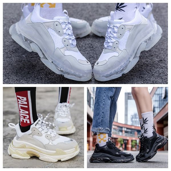 

neweat pairs 17fw balenciaga triple s sneakers breathable mens casual shoes triple s clear sole white green sports old dad shoes, White;red