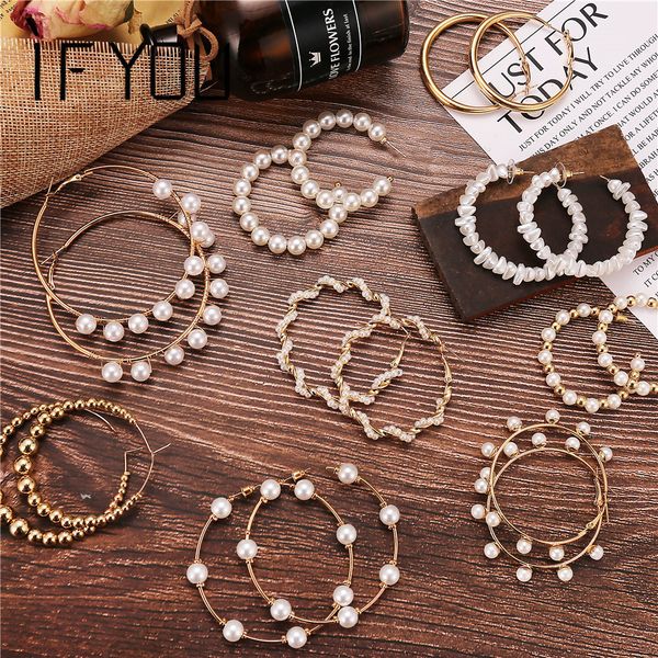 

if you 2020 new vintage oversize geometric pearl earrings for women fashion round drop dangle earrings statement jewelry, Silver