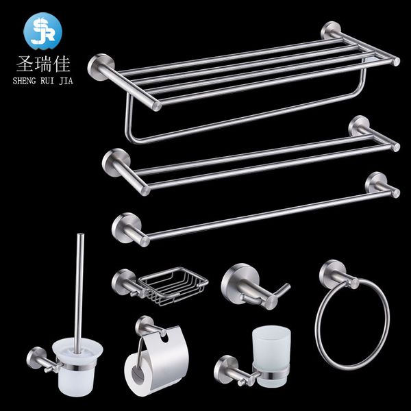 

304 stainless steel towel rack storage shelf brushed towel rack bathroom sanitary ware hardware pendant set, Silver