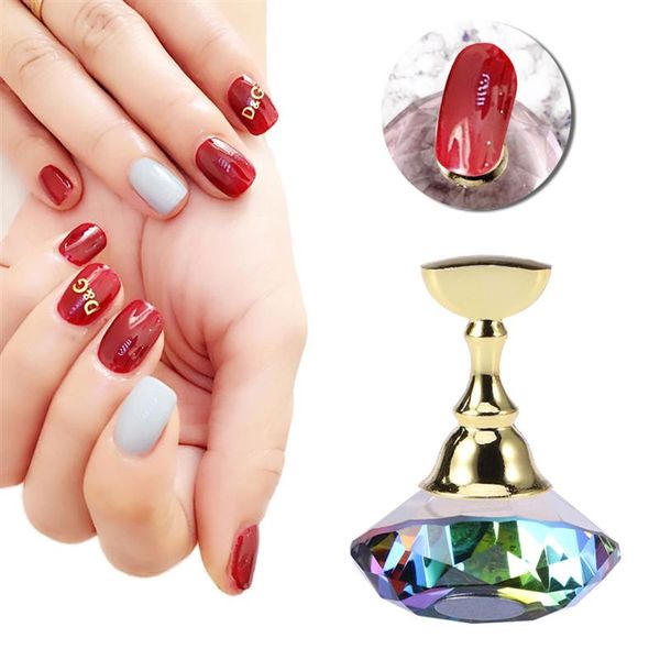

1pc magnetic nail holder +5tips practice training display stand crystal holders alloy false nails showing shelf manicure tools