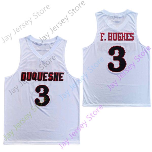 

2020 новый ncaa duq duquesne dukes джерси 3 f. hughes баскетбол джерси колледж белый все прошитой размер молодежи взрослых, Black;red