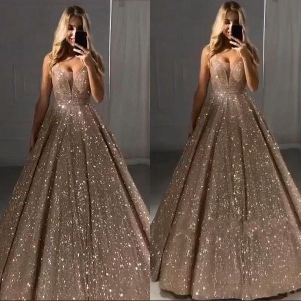 

2020 bling prom dresses rose gold silver sequined deep v neck sequins backless sleeveless floor length celebrity party evening gowns wear, Black